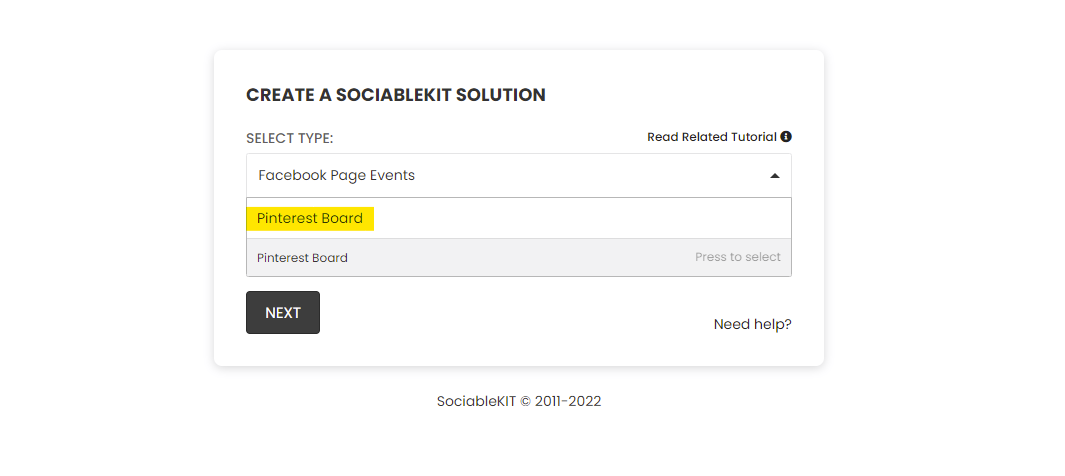 Select "Pinterest Board" on the dropdown - Free Pinterest Board Widget For Shopify Website