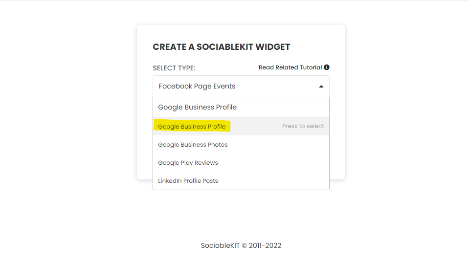 Select "Google Business Profile" on the dropdown - How To Embed Google Business Profile On Squarespace Website For Free?
