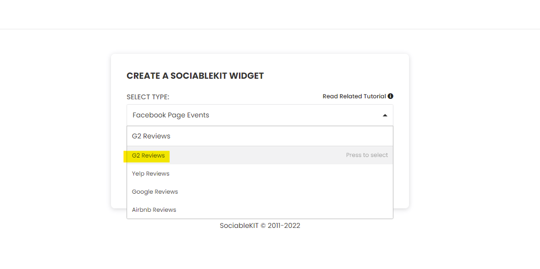 Select "G2 Reviews" on the dropdown - How To Embed G2 Reviews On Wix Website For Free?