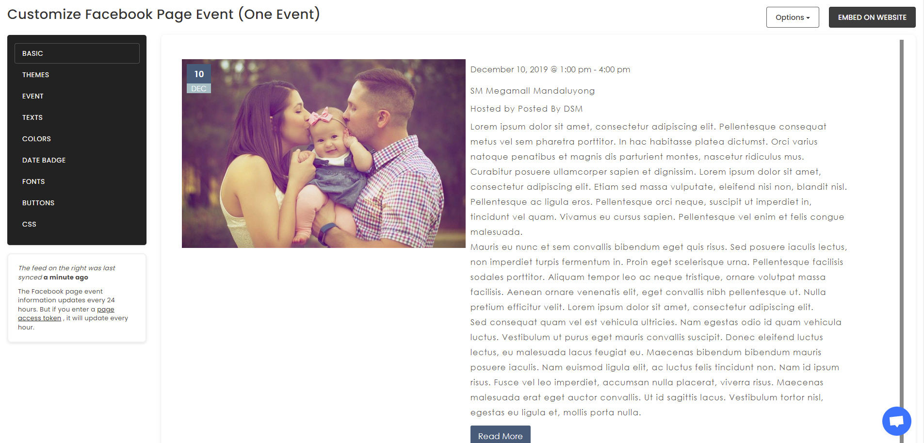 Customize your feed - How To Embed Facebook Page Event (One Event) On Squarespace Website For Free?