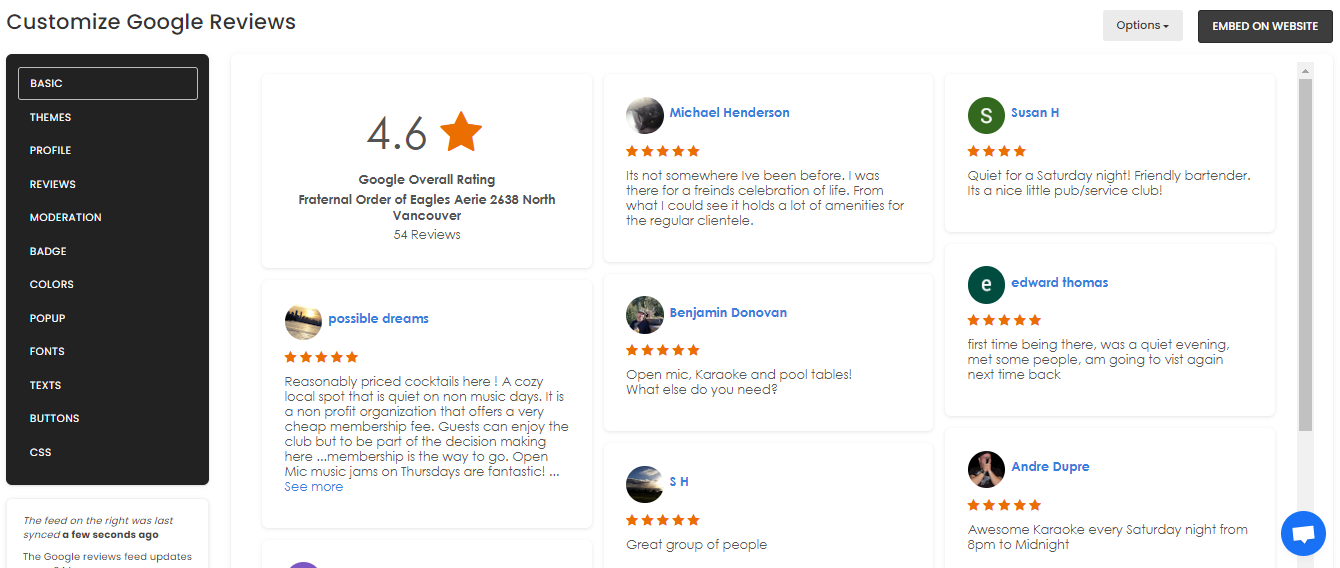 Customize your feed - Free Google Reviews Widget For Weebly Website