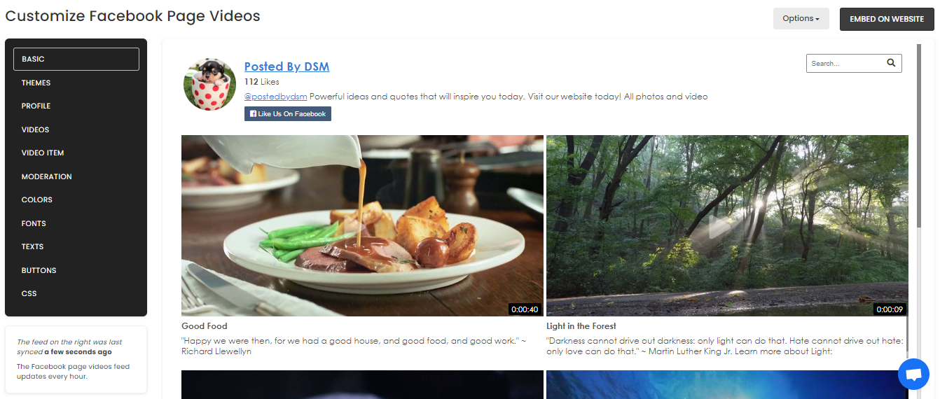 Customize your feed - Free Facebook Page Videos Widget For Squarespace Website