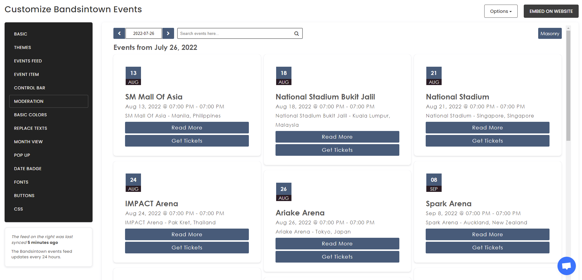 Customize your feed - Free Bandsintown Events Widget For Squarespace Website