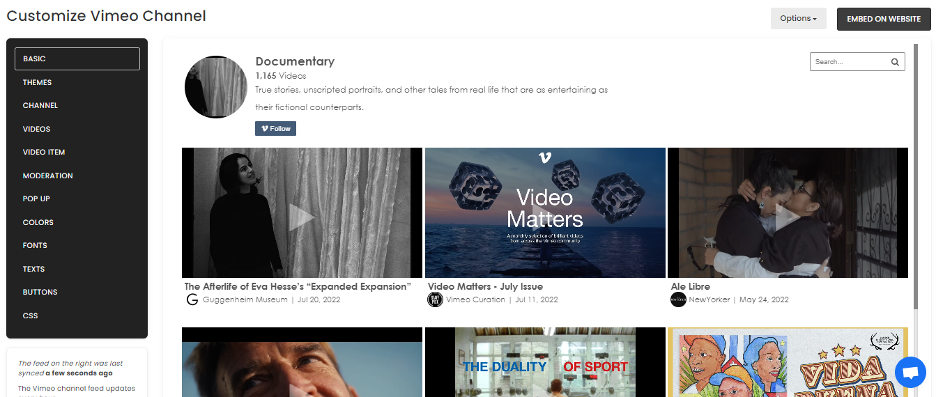 Customize your feed - How To Embed Vimeo Channel On Shopify Website For Free?