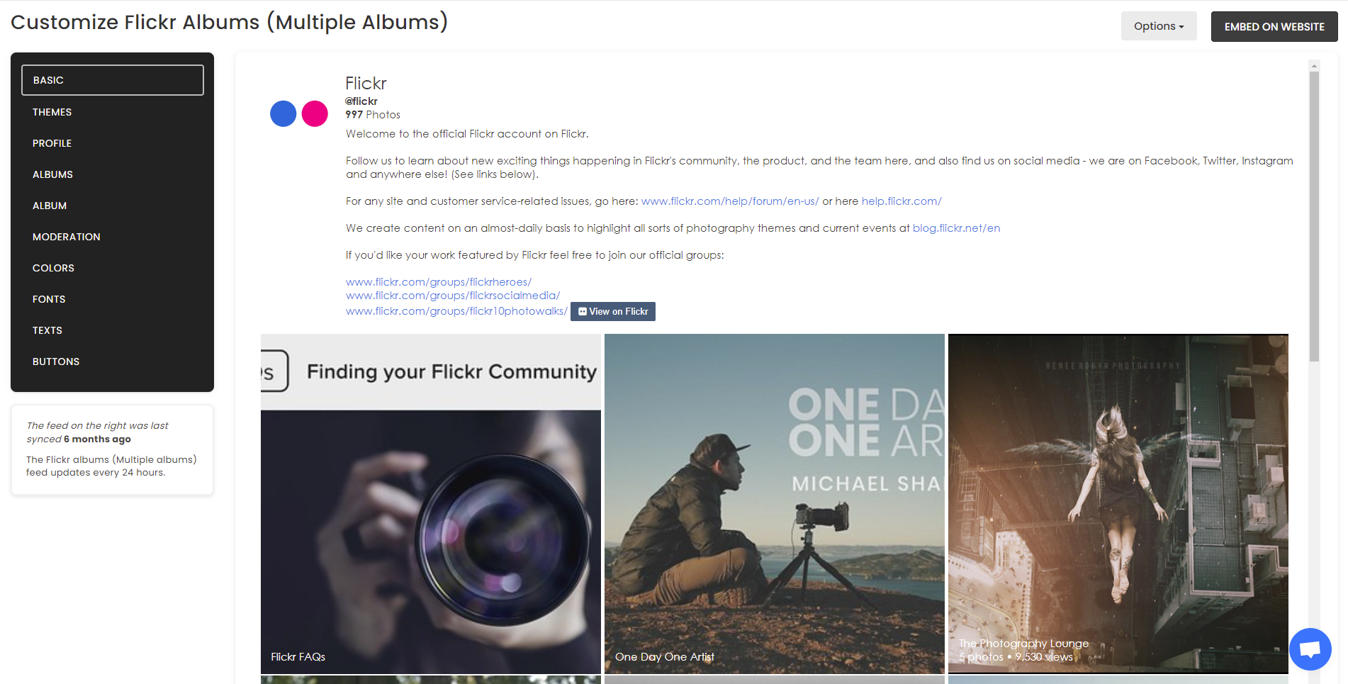 Customize your feed - How To Embed Flickr Albums (Multiple Albums) On Wix Website For Free?