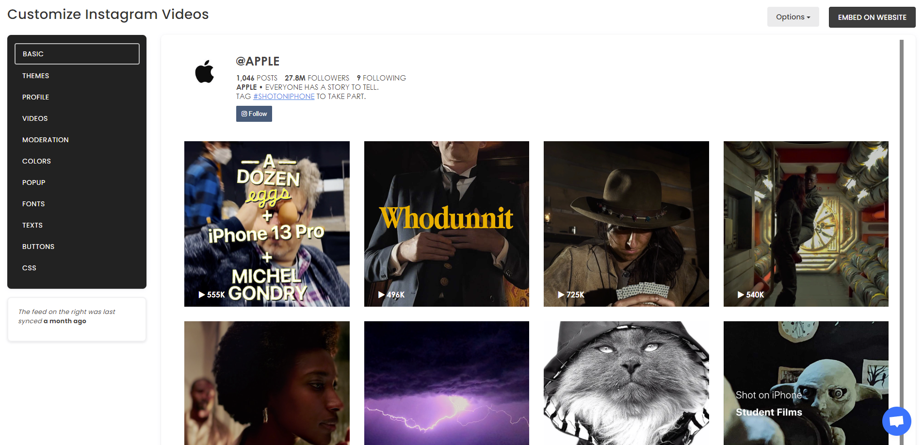 Customize your feed - Free Instagram Videos Widget For Squarespace Website