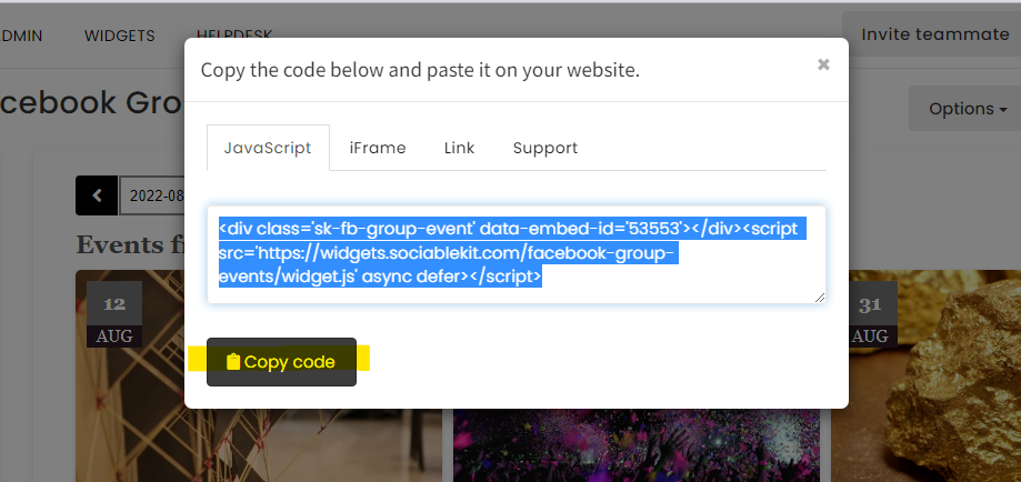 Copy the link. - How To Embed Facebook Group Events On Wix Website For Free?