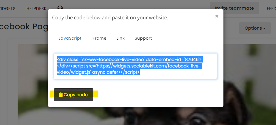 Copy the embed code. - Free Facebook Page Live Stream Widget For Weebly Website