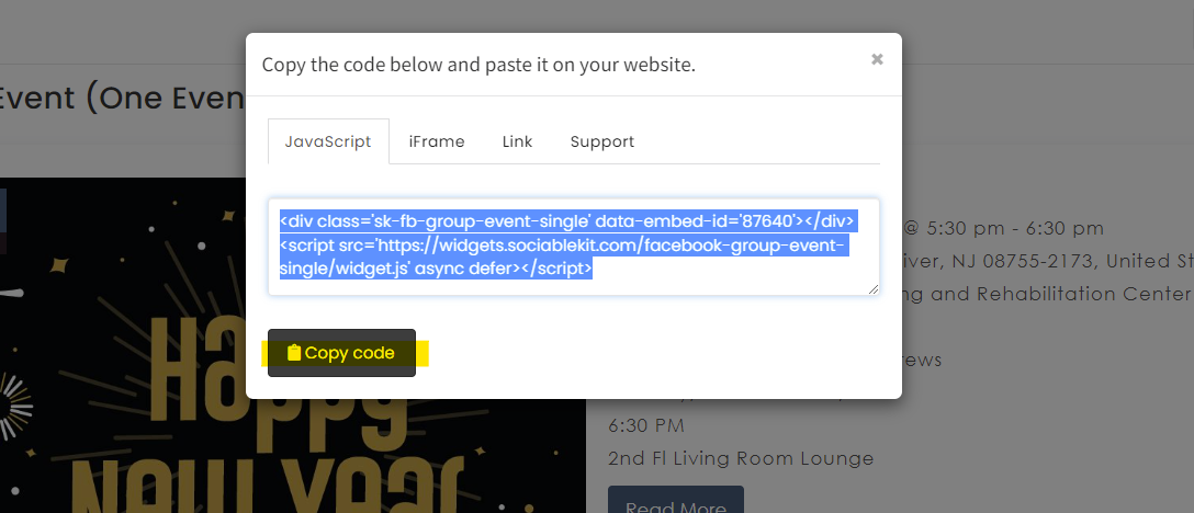 Copy the embed code. - How To Embed Facebook Group Event (One Event) On Squarespace Website For Free?