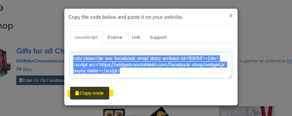 Copy the link. - Free Facebook Page Shop Widget For Wix Website