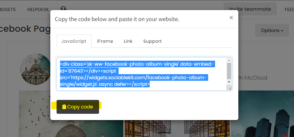 Copy the embed code. - How To Embed Facebook Page Photo Album (One Photo Album) On Squarespace Website For Free?